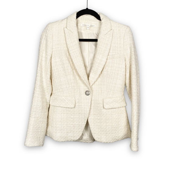 Veronica Beard Jackets & Blazers - VERONICA BEARD Ivory Cream Cutaway Dickey Tweed Single Button Jacket Blazer 2